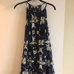 Navy and white silk dress